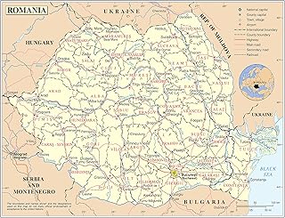 Palmetto Posters 24x31 Laminated Poster: Large detailed political and administrative map of romania with roads railroads major cities and airports
