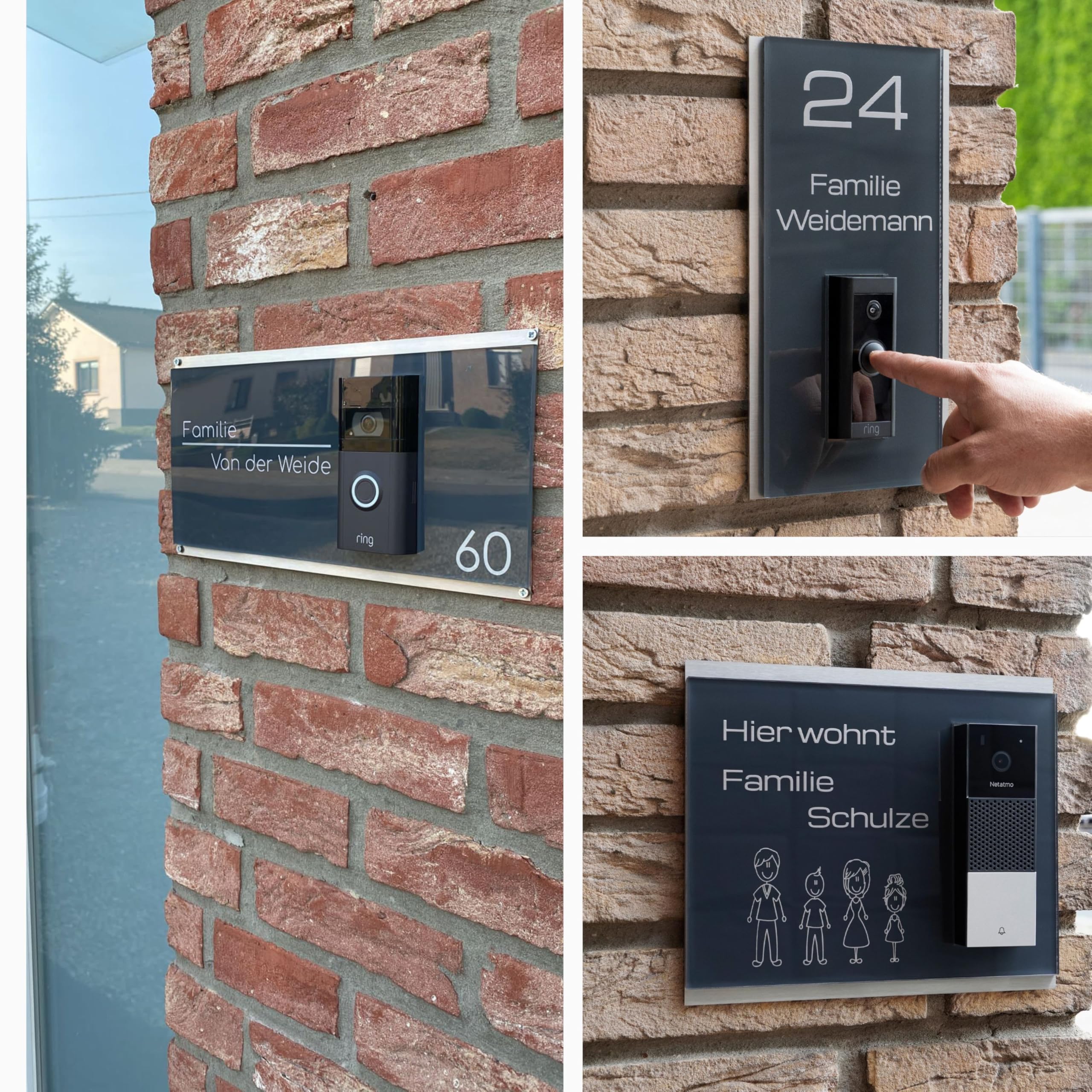 Hochglanz Klingelschild für Reolink Video Doorbell WiFi & PoE aus Acrylglas - personalisiertes Türschild aus Edelstahl & Acrylglas | hochwertiges Funkklingel Zubehör