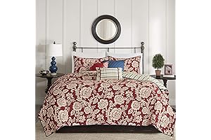 Madison Park Lucy Red Quilts 6 Piece Full/Queen Floral Double Stitching All Season Bedding
