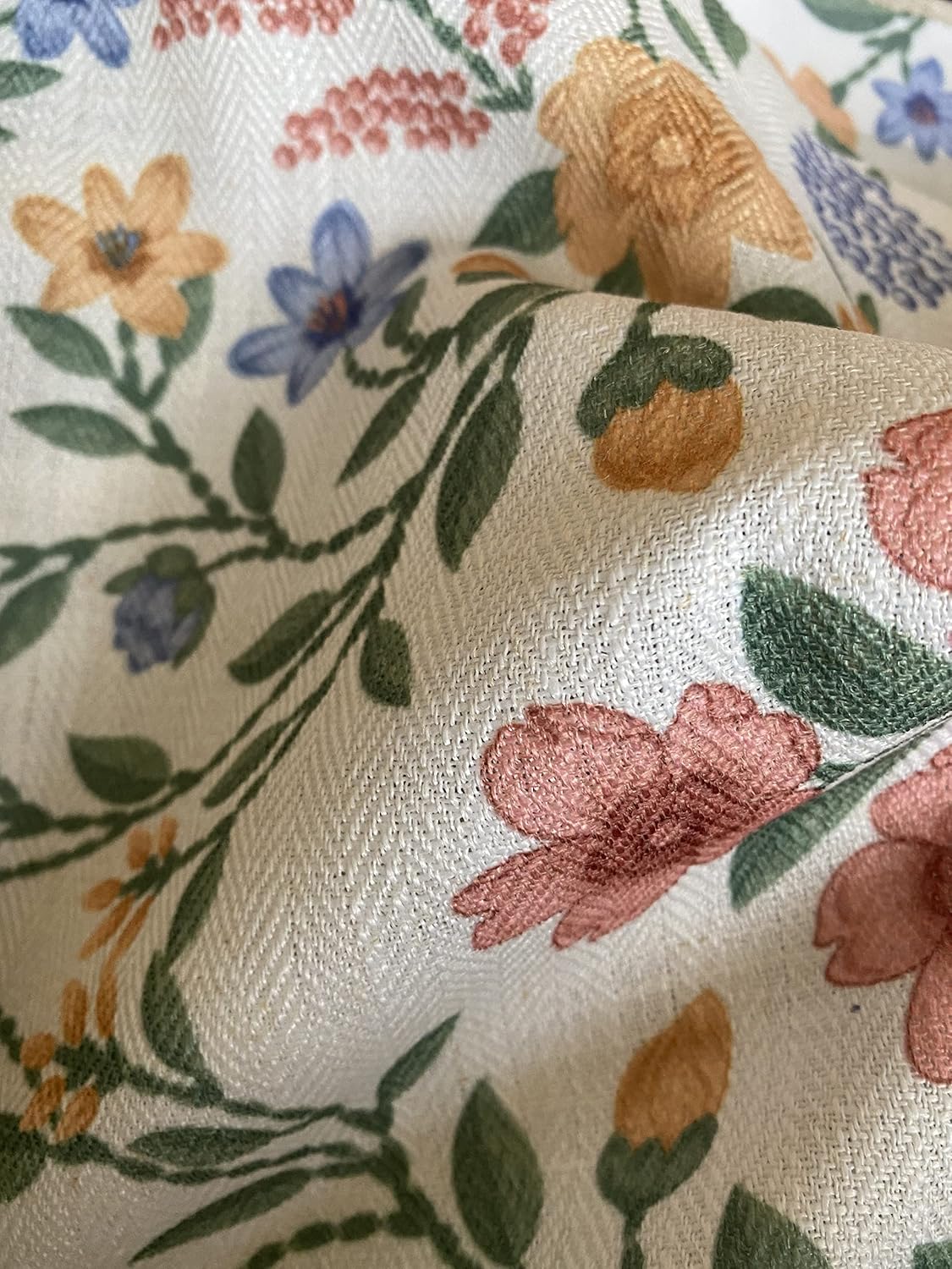 Linen Farmhouse Curtains for Living Room 63 Inch Length Floral Print Window Curtains Semi Blackout Drapes for Bedroom Country Room Darkening Curtain 1 Panel (Back Tab Curtains, 84"W x 63"L)