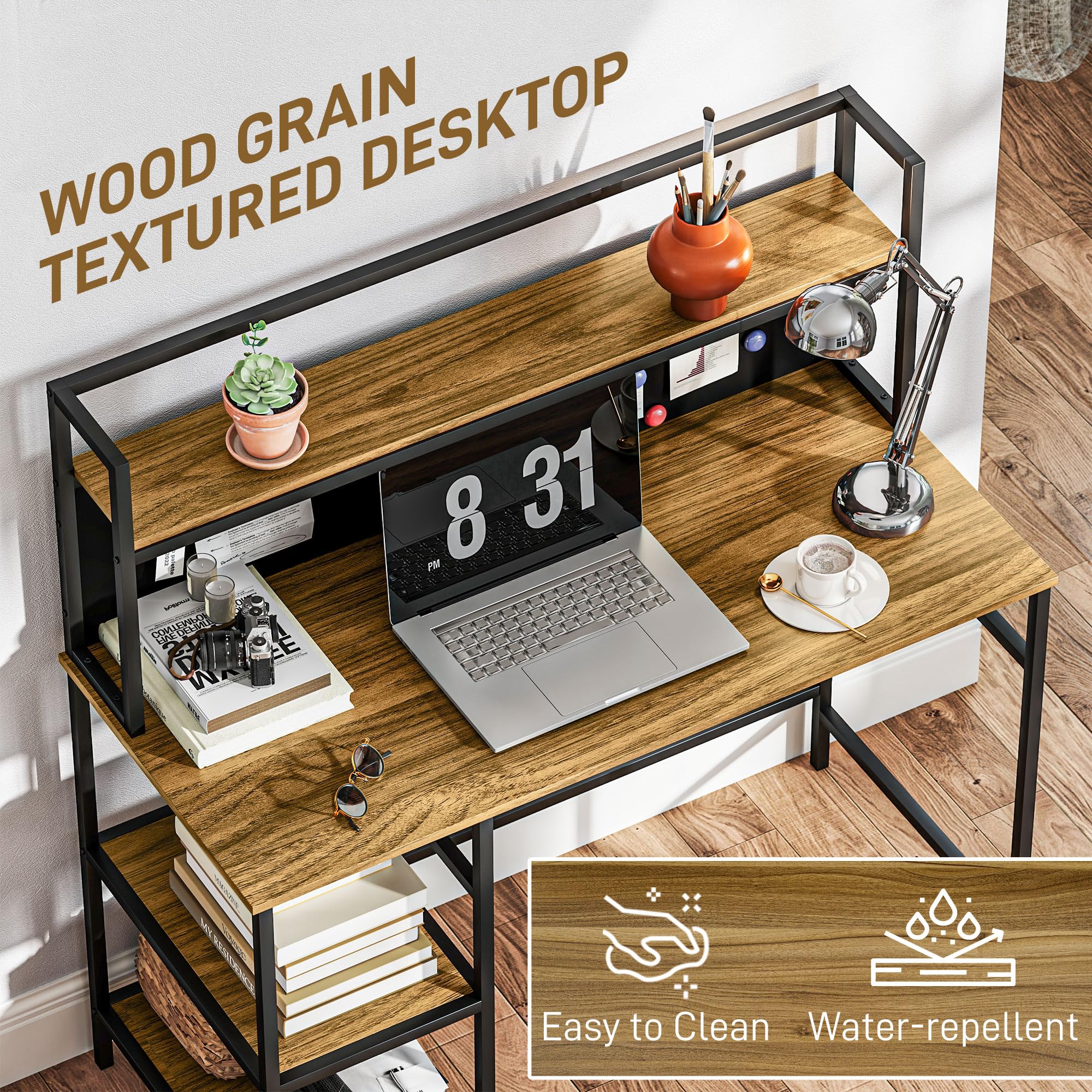 HOMCOM Scrivania A Libreria Con 4 Ripiani E Lavagna, 120x53x126 Cm, Stile Industriale - 5