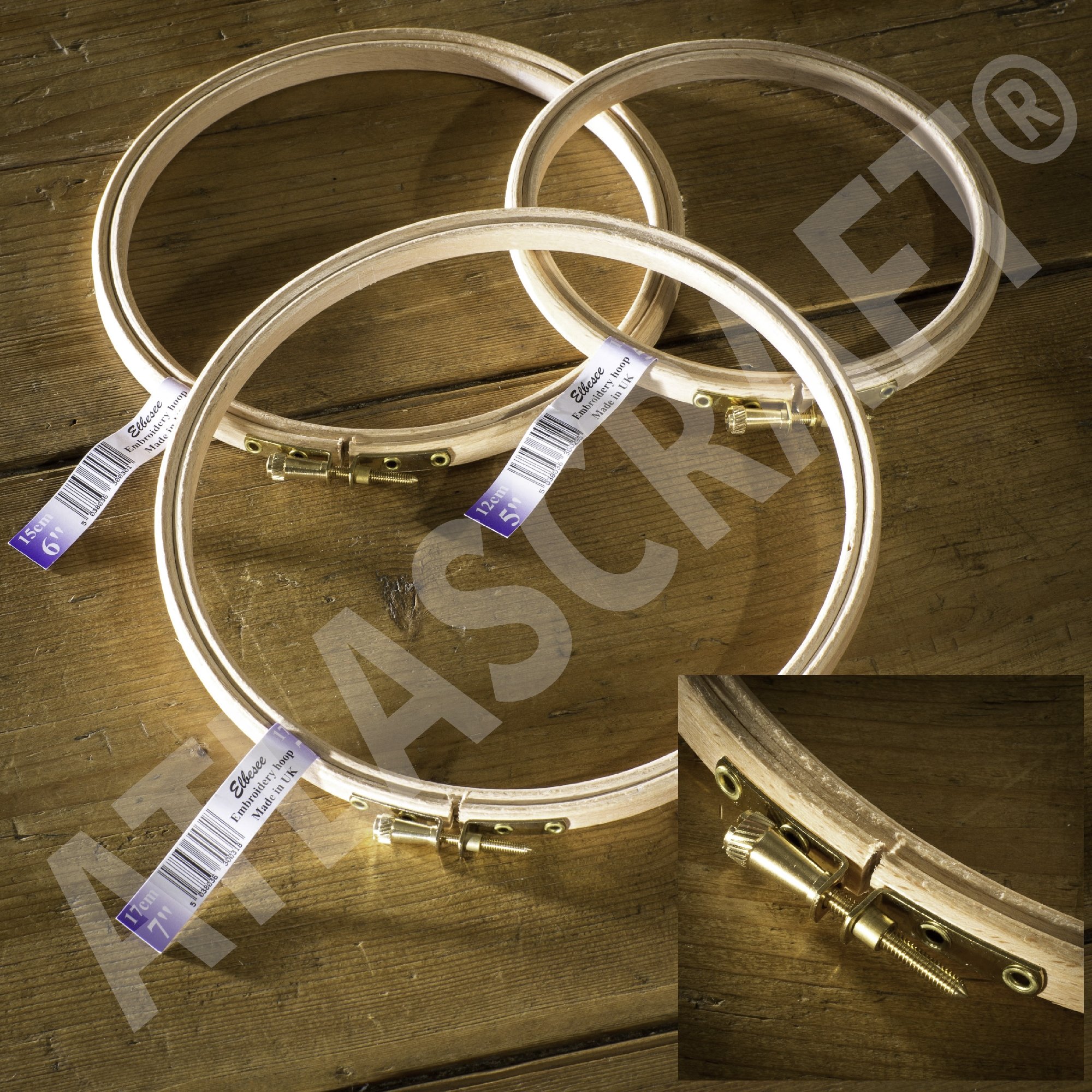 Elbesee Wooden Embroidery Hoop Set 5in, 6in & 7in by Atlascraft