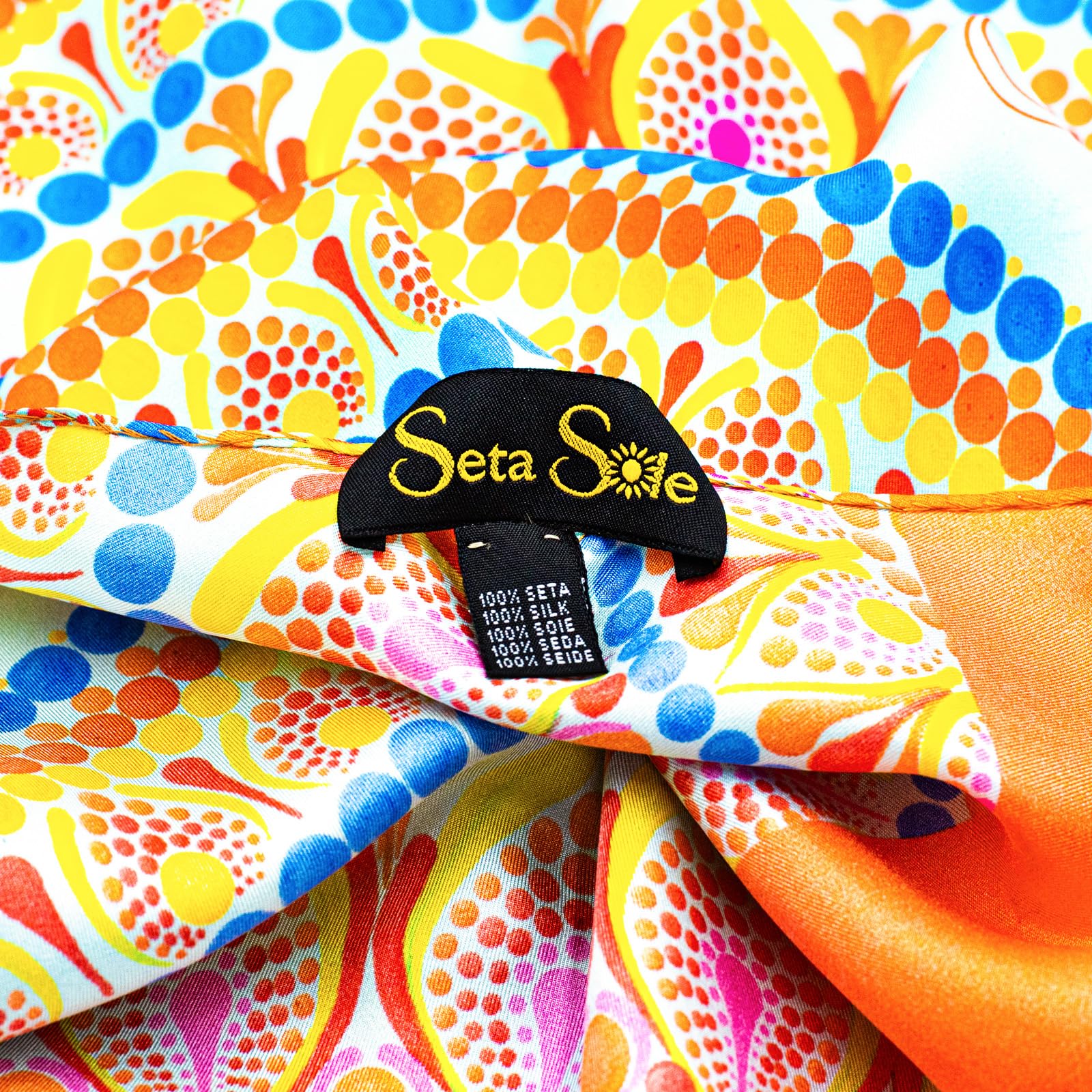 Sciarpa in 100% Seta Made in Italy 45x160 cm - Mandala Disegnato a Mano - Stola Lunga Elegante Donna, Accessorio Moda Artigianale Lago di Como