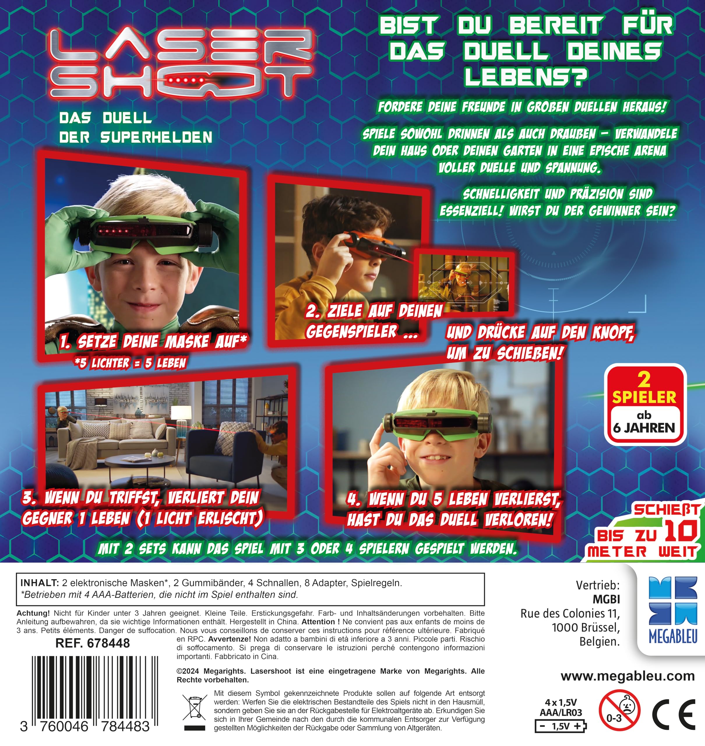 Megableu - Laser Shoot - Kinder-Laserspiele für 2 Spieler - Schießspiele - Indoor/Outdoor Kinderkampfspiele - 2 Lasermasken Inklusive - Interaktives Spielgeschenk - Ab 6 Jahren - Deutsche Version
