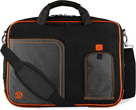 Vangoddy NBKLEA736 Pindar Messenger Bag for 13" to 14" Tablets and Laptops, Black/Orange