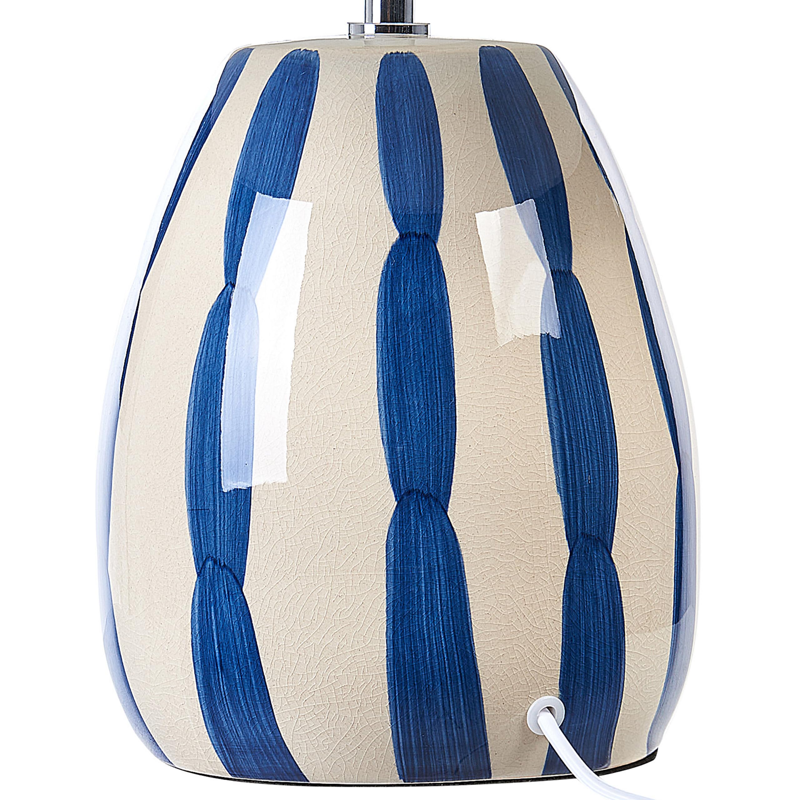Beliani Nachttischlampe aus Keramik Weißer Schirm Handgefertigte Leuchte Beige und Blau Luchetti