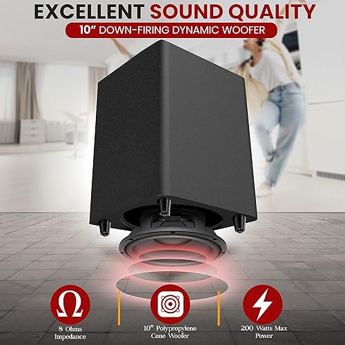 Miniatura 3 de Pyle Subwoofer de encendido activo de Estados Unidos, 10 pulgadas, diseño con puerto con controlador de nivel de entrada alto a bajo, altavoz