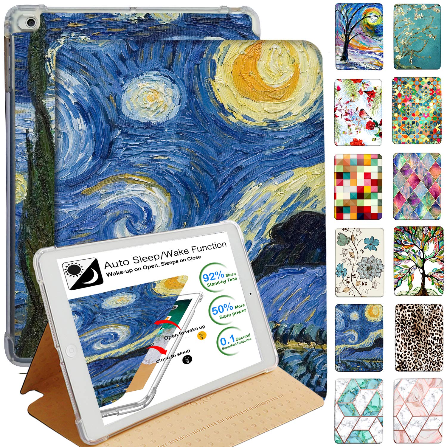 DuraSafe Cases for iPad 5/6 & Air 1/2-9.7" A1893 A1954 A1822 A1823 A1566 A1567 A1474 A1475 A1476 Printed Folio Silicone Smart Cover with Honeycomb Cooling Feature - Starry Night (B08GKBP98Z) Amazon Price History, Amazon Price Tracker