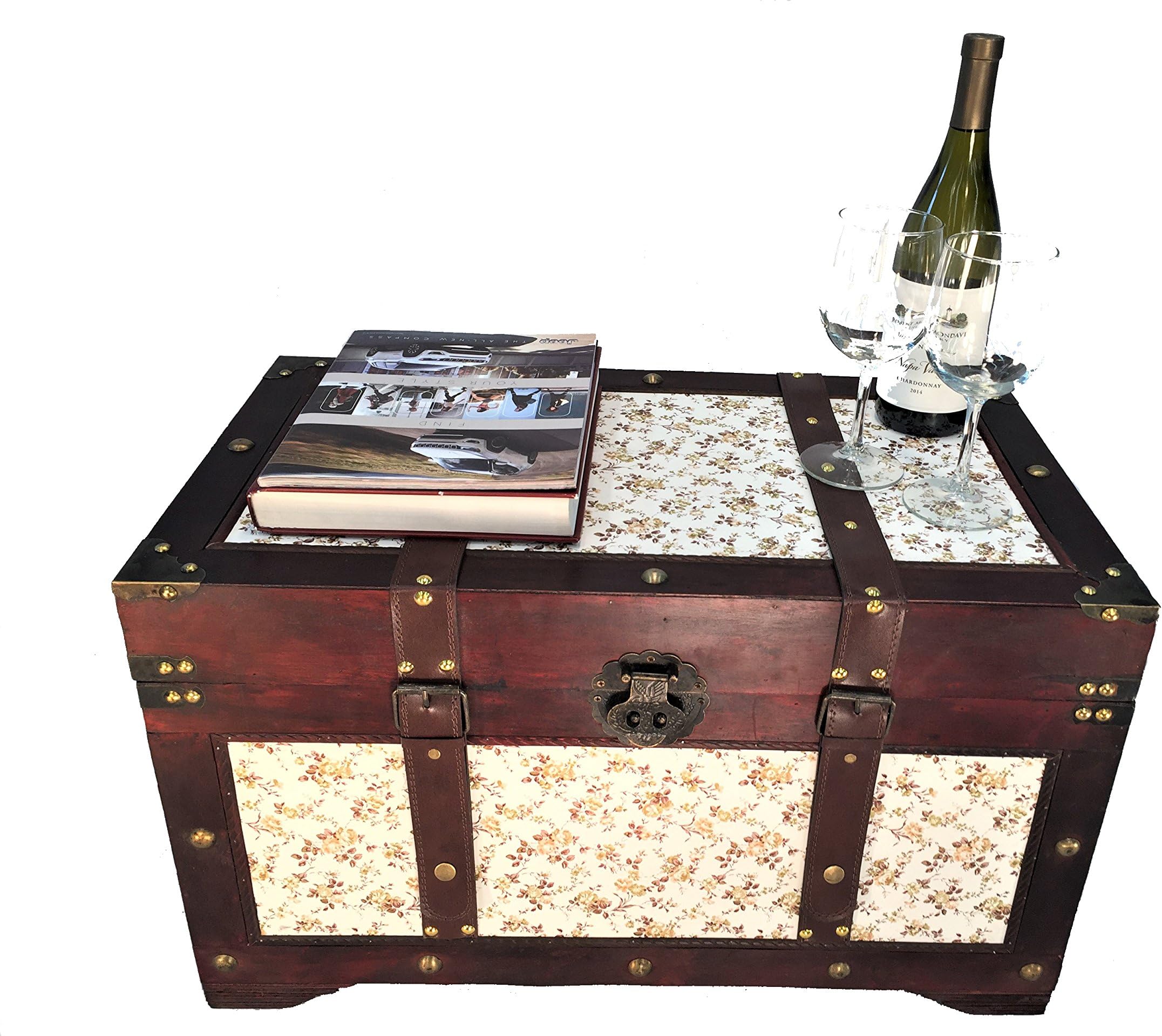 Savannah Medium Wood Storage Trunk Wooden Treasure Chest Gold