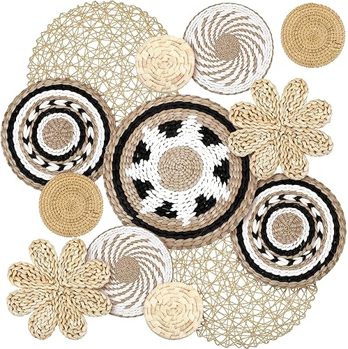 Miniatura 7 de Glenmal Juego de 13 cestas de pared bohemias tejidas de ratán de bambú y pastos marinos, decoración de pared hecha a mano, decoración bohemia para