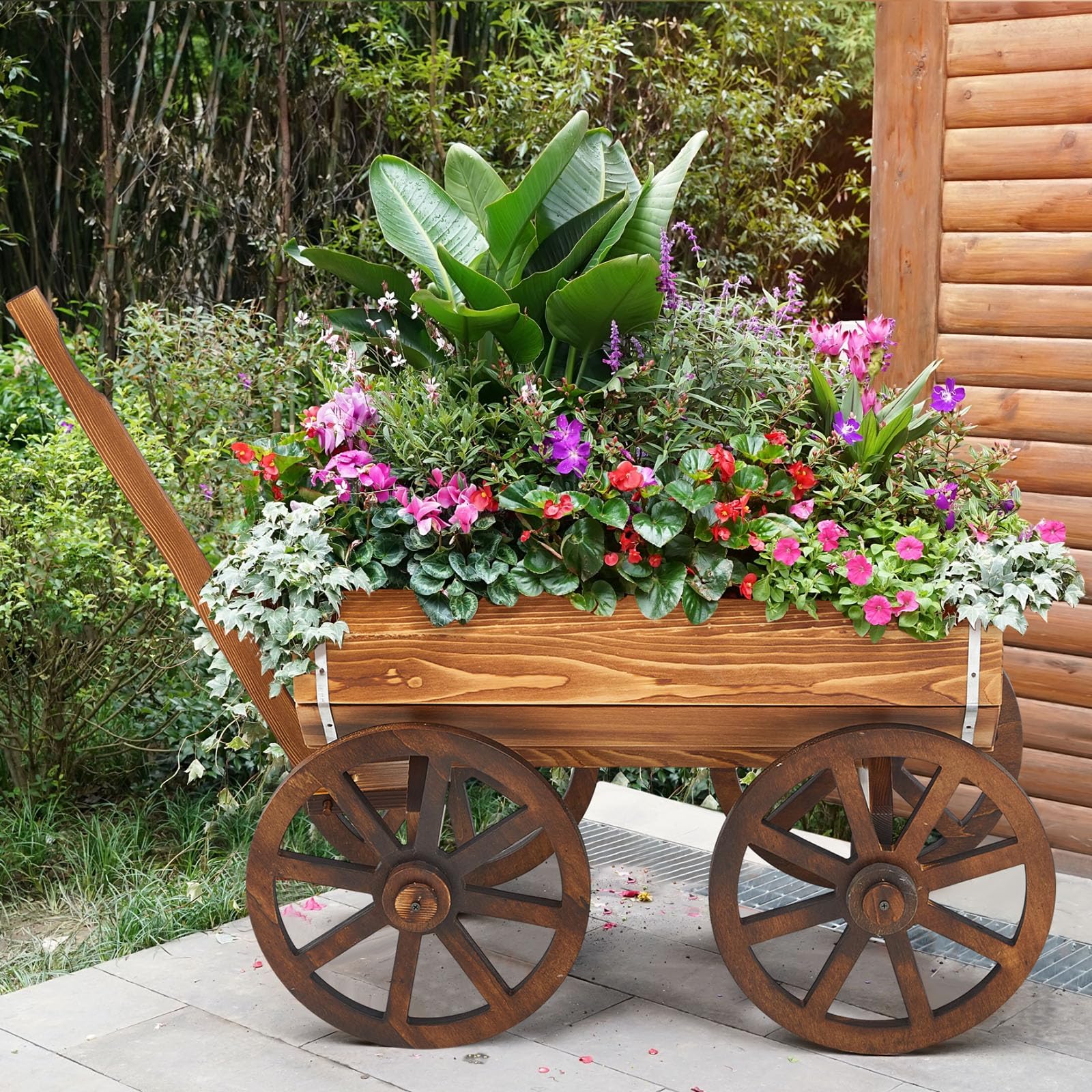Wooden Flower Cart On Wheels