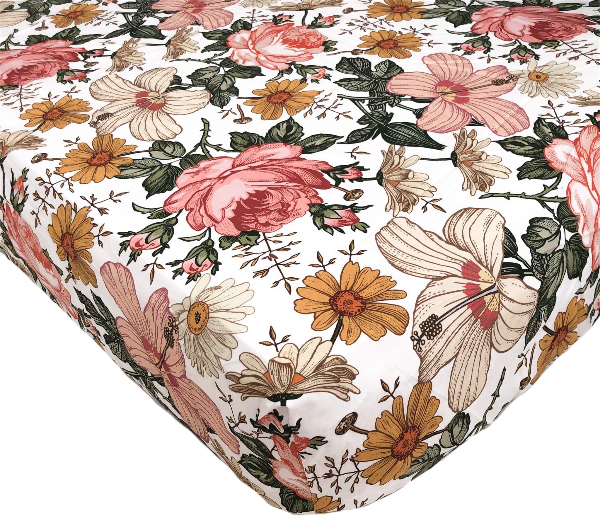 The Mini Scout Woven Cotton Crib Sheet for Baby Girl Garden Floral