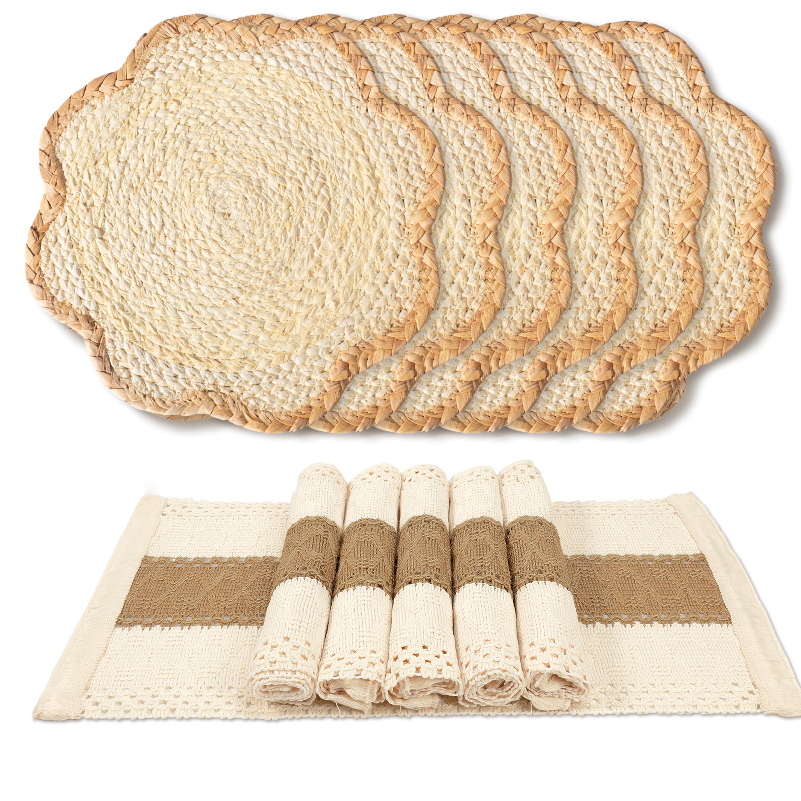 Photo 1 of Stylave 4pc Sunflower Rattan Placemat Set, Woven Boho Table Mats, Natural