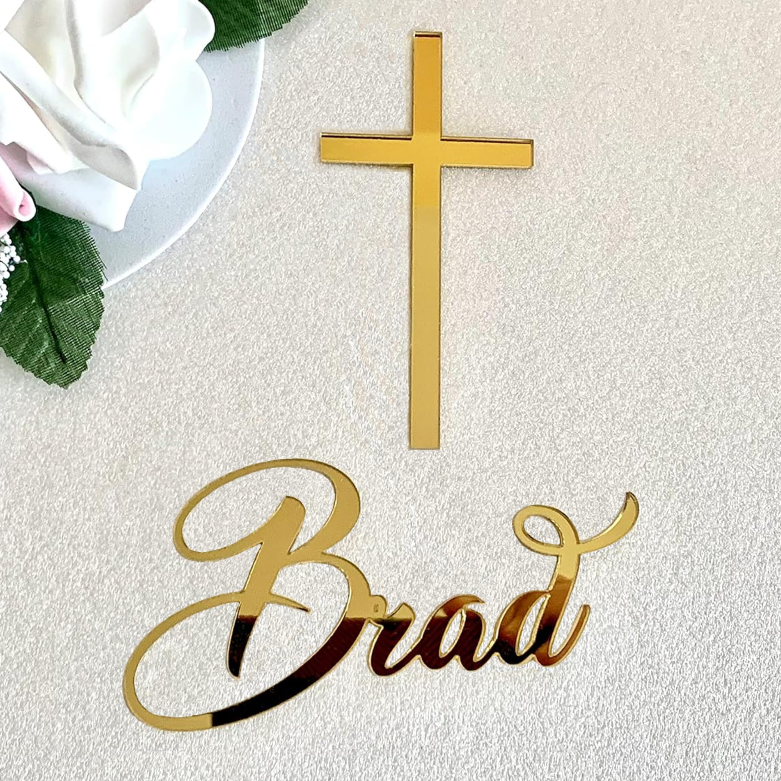 Nombre personalizados y cruz cortado con láser, Decoración de pasteles, Adorno de Pastel, Regalo de Primera comunión, Bautismo cristiano, Mi Bautizo, Dios te bendiga, God Bless, Topper de la torta