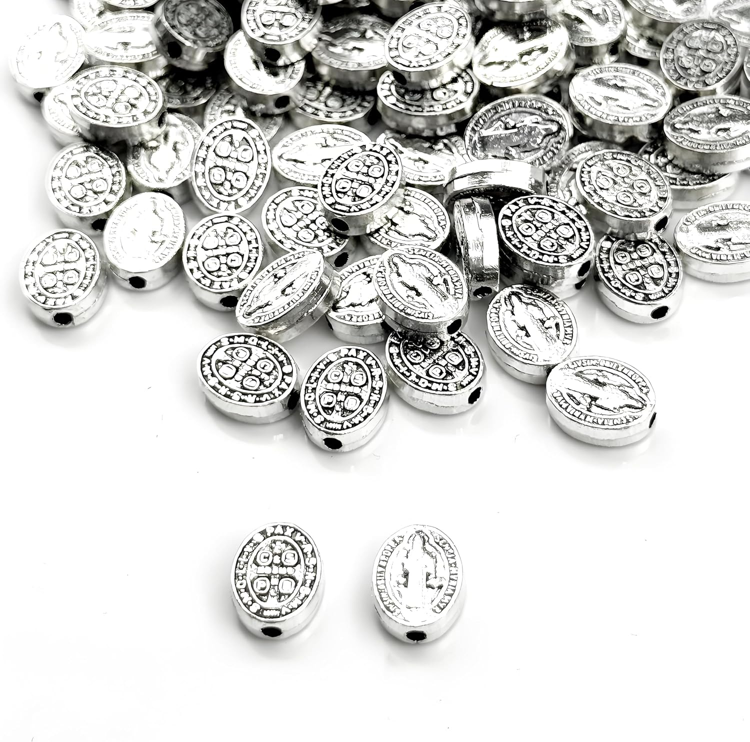 100pcs 6mm Silver Jesus Cross Beads for DIY Jewelry, Catholic Religious Bead Accessories, Rosary Bracelet Necklace Making, Engraved Zinc Alloy Cross, Craft Supplies