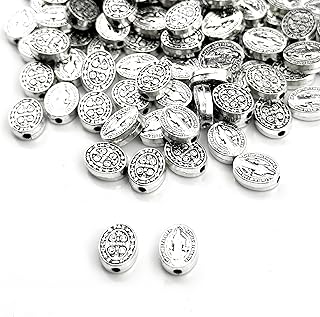 100pcs 8mm Oval Double-Sided St Benedict Cross Beads Catholic Religious Bead Accessories DIY Rosary Bracelet Necklace (8mm St Benedict Cross)