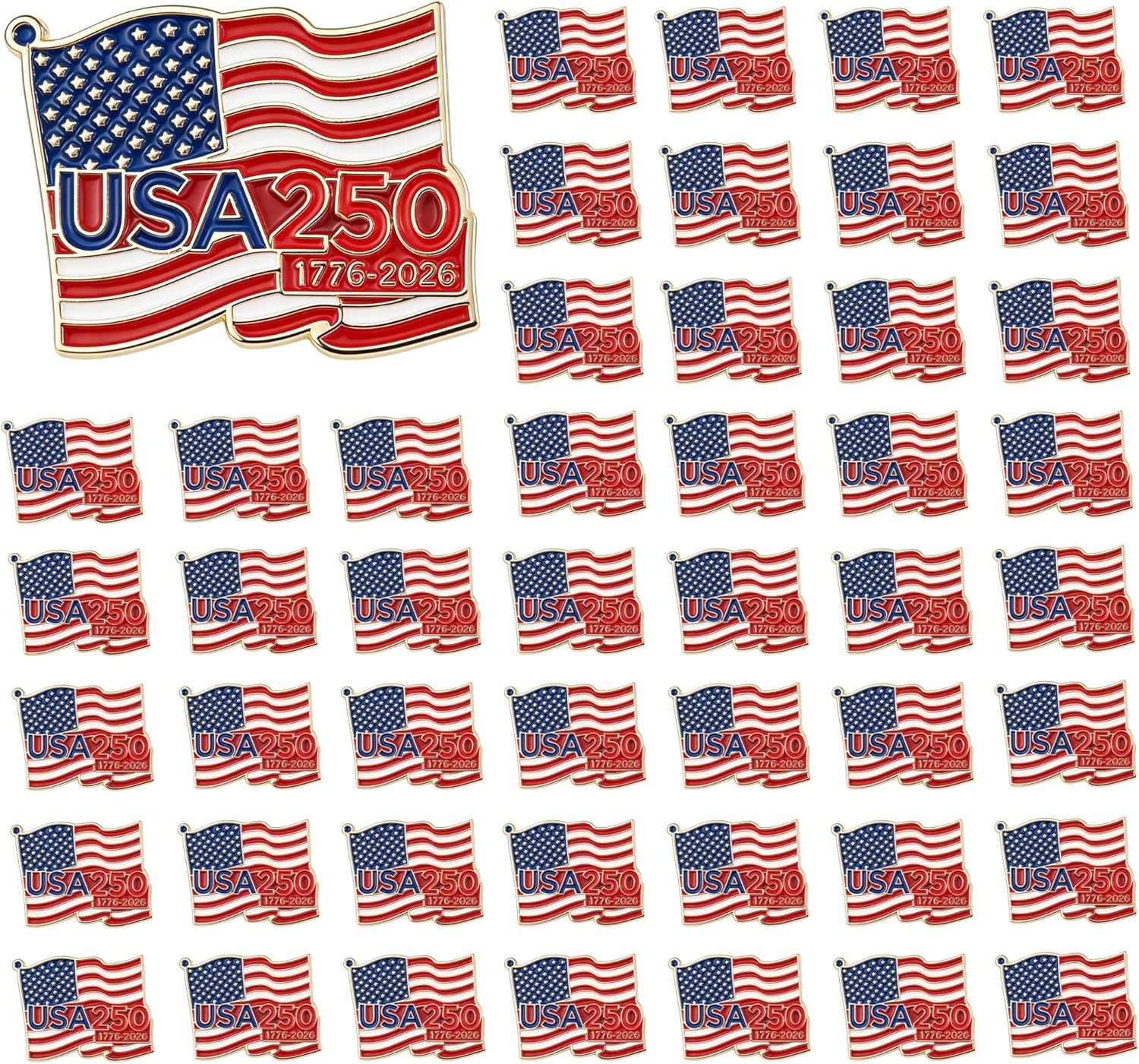 2/6/12/24/50 Pcs 250 Anniversary Pins 1776-2026, American Flag 4th of July Pins, USA Patriotic Brooch for Independence Day Veterans Day Memorial Day