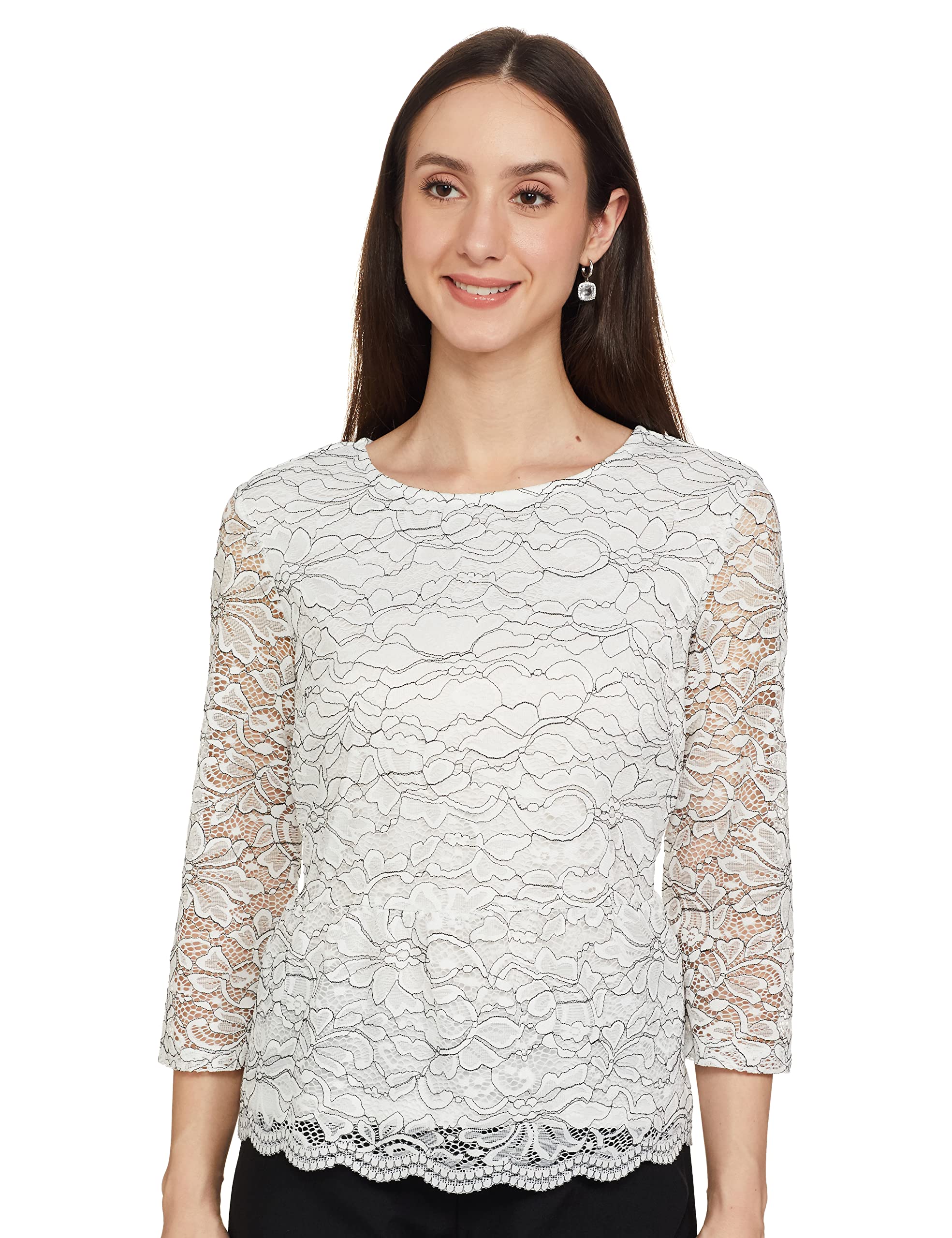 max Women Textured Round Neck Lace Top-picture-55