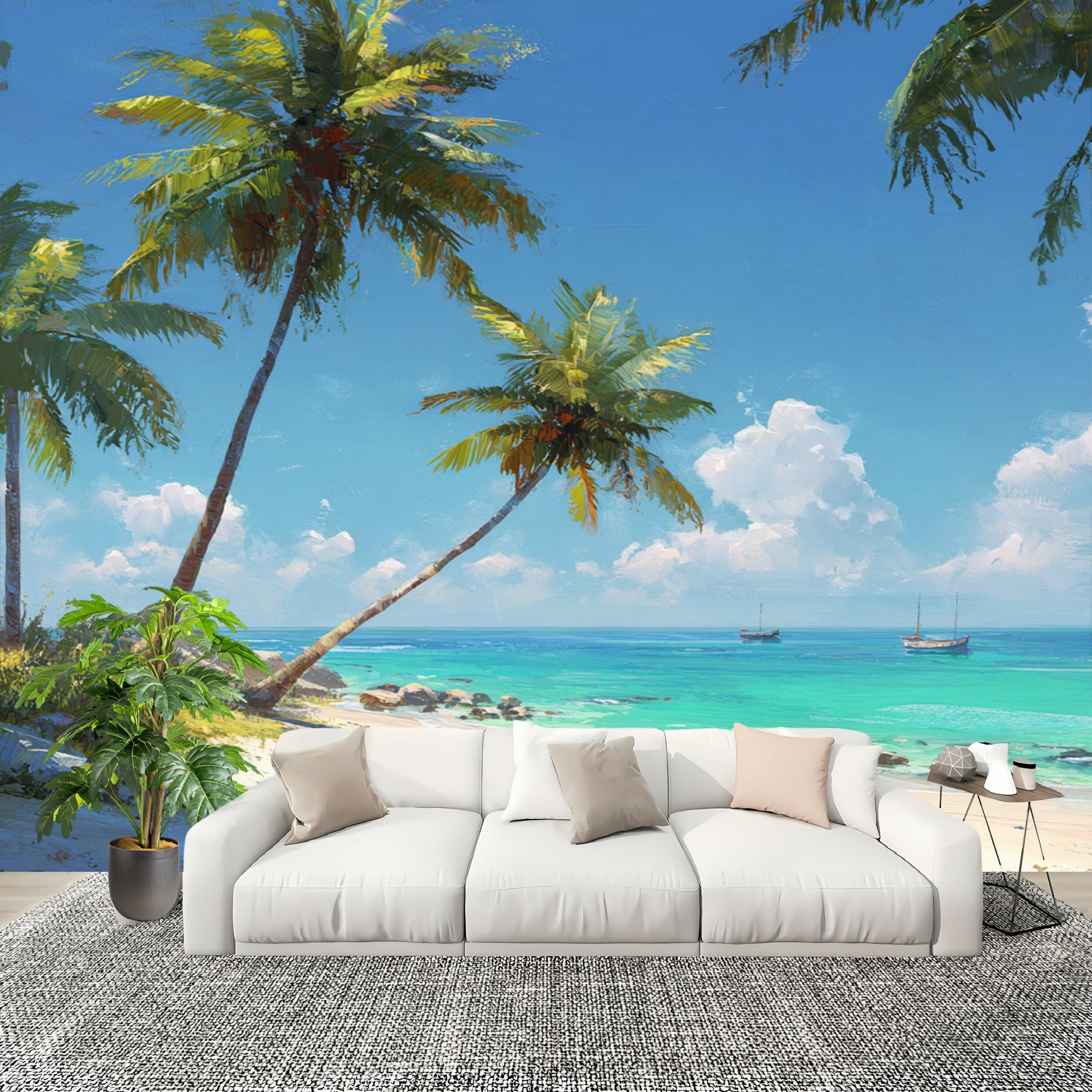 Naklejka ścienna dla dzieci tapeta do pokoju dziecięcego 300 x 210 cm piękny tropikalny widok na plażę 3D dekoracja ścienna naklejka na ścianę fototapeta niebieska tapeta domowa naklejki dla dzieci