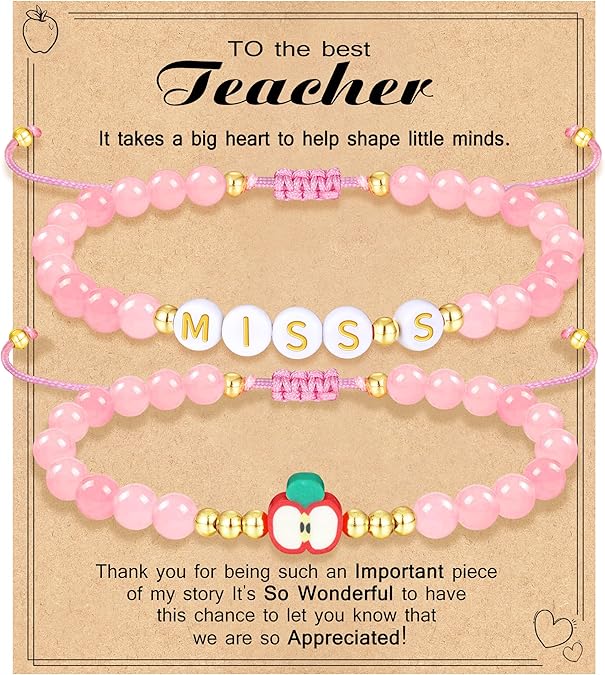 Teacher Appreciation Bracelet Gifts for Women Initial Beaded Bracelets Back to School Thank You Teacher Gifts 2pcs Link Bracelet New Teacher Graduation Gift Birthday Retirement Teachers' Day Jewelry