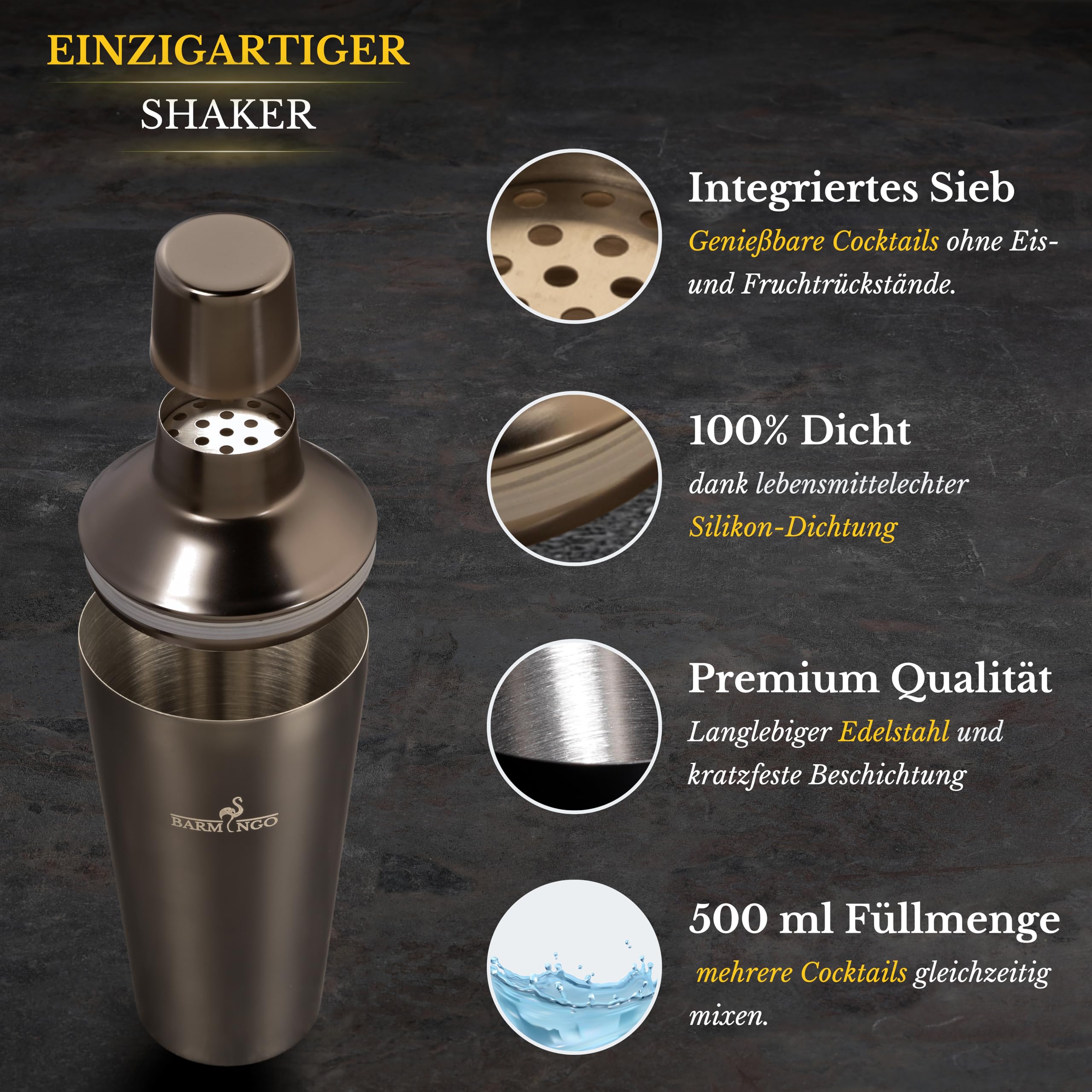Set shaker da cocktail [1,3 – molto buono] – Shaker da cocktail in acciaio inox da 500 ml con accessori da bar, set da bar | set da bar | set da bar | set regalo | nero