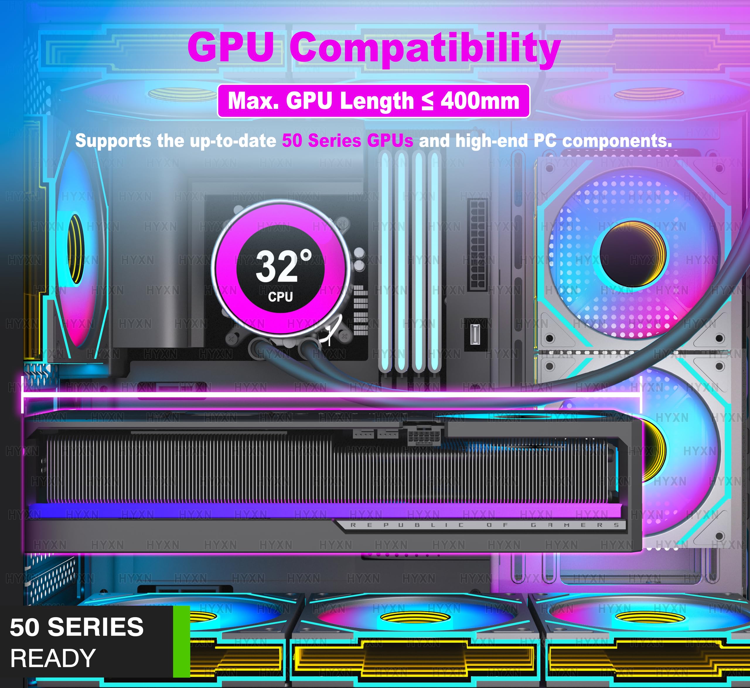 H3(2026) Case PC ATX – Preinstallato con 6 ventole ARGB PWM a specchio infinito,Compatta ATX Dual Camera Mid Tower Gaming PC Case, con Type-C 3.2 (Nero)