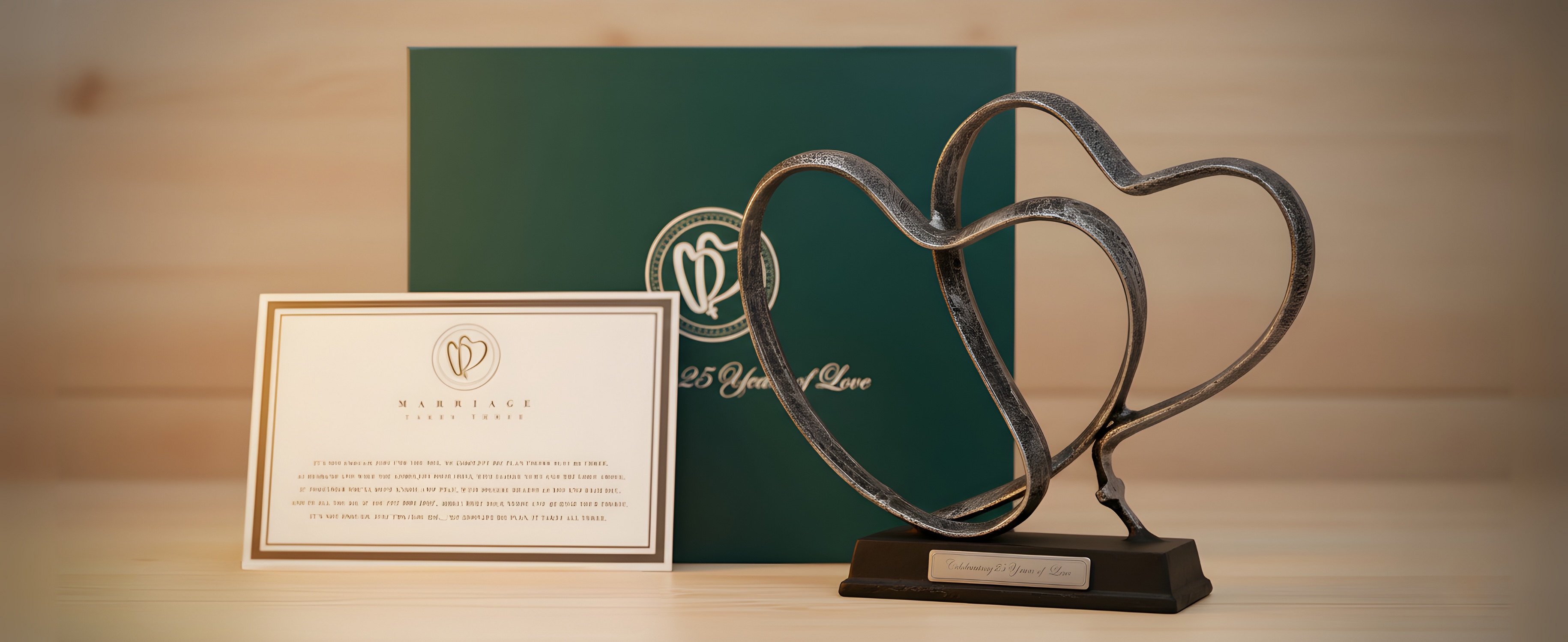 DCAPILLA 25th Anniversary Wedding Gifts – Two Hearts & Cross Keepsake - Ready-to-Gift Includes Present Box, Poem Card, and Engraved Plaque
