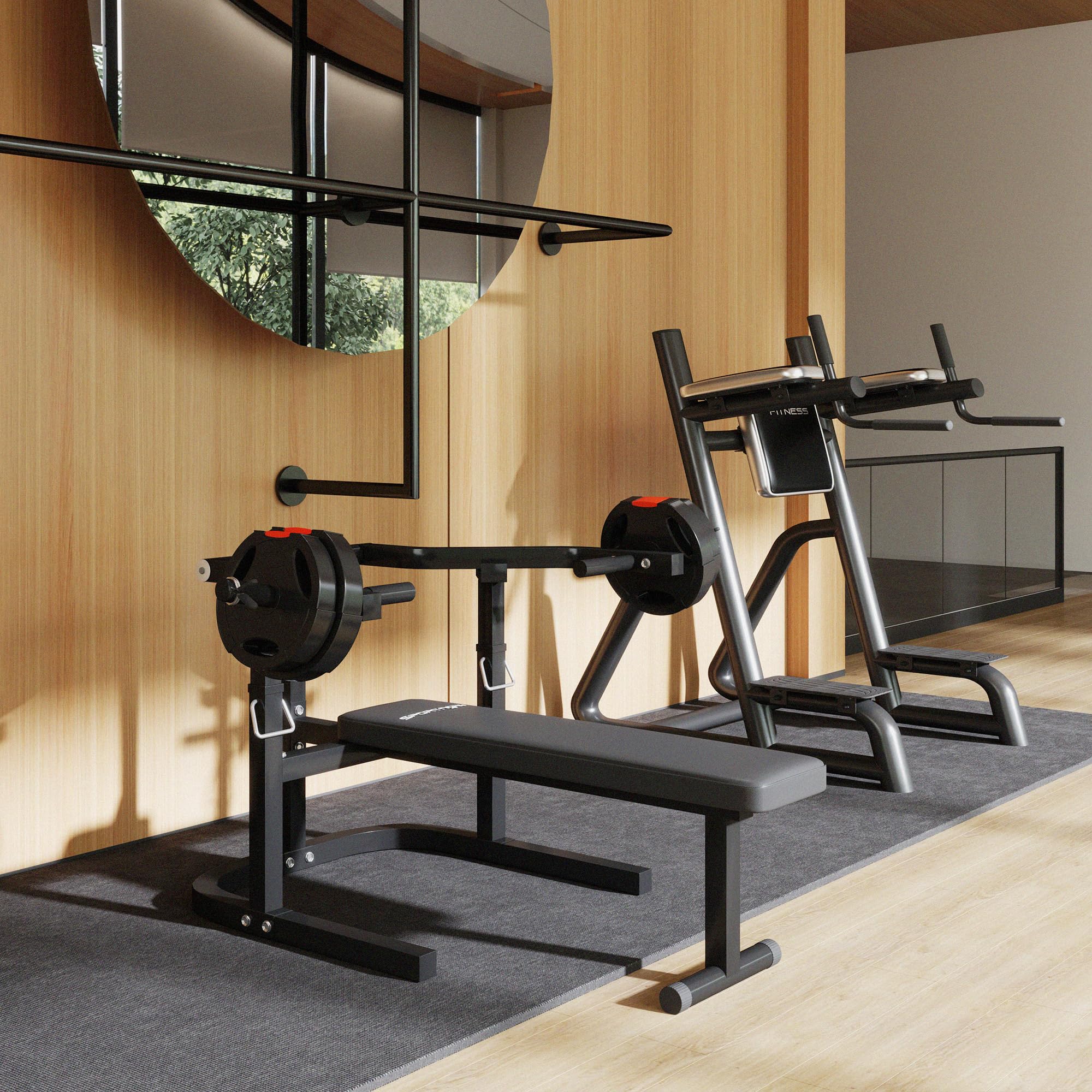 SPORTNOW Panca per Sollevamento Pesi ad Altezza Regolabile, Panca Piana Multifunzione in Acciaio, per Palestra e Casa, 150x150x60-85 cm, Nero