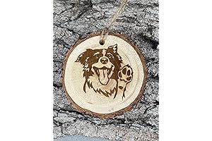 Border Collie Wood Burned Christmas Tree Ornament