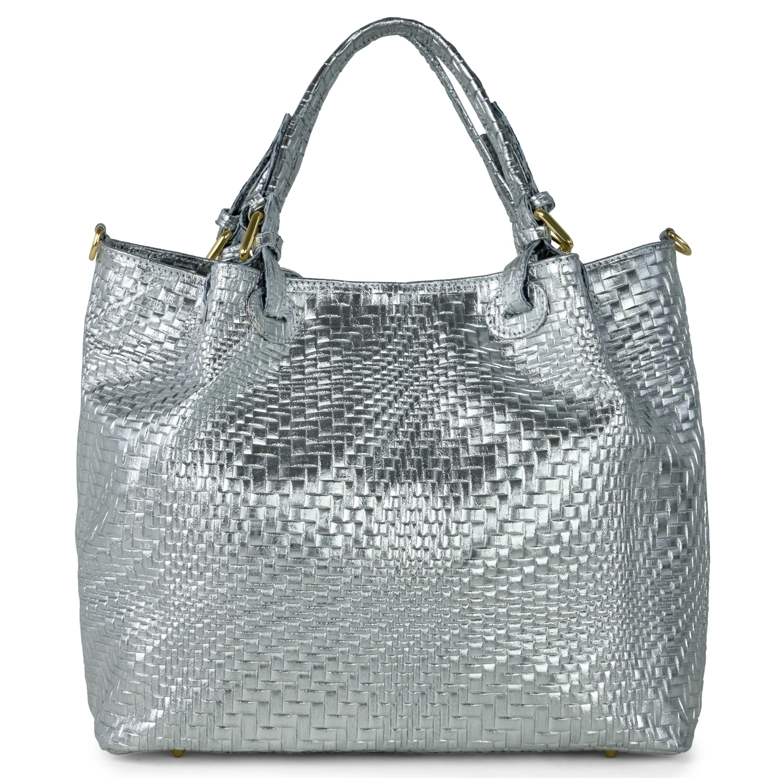 Italian Genuine Suede Top-Handle Bag for Women with Metallic Grid Texture & Removable Strap | Medium Shoulder Handbag