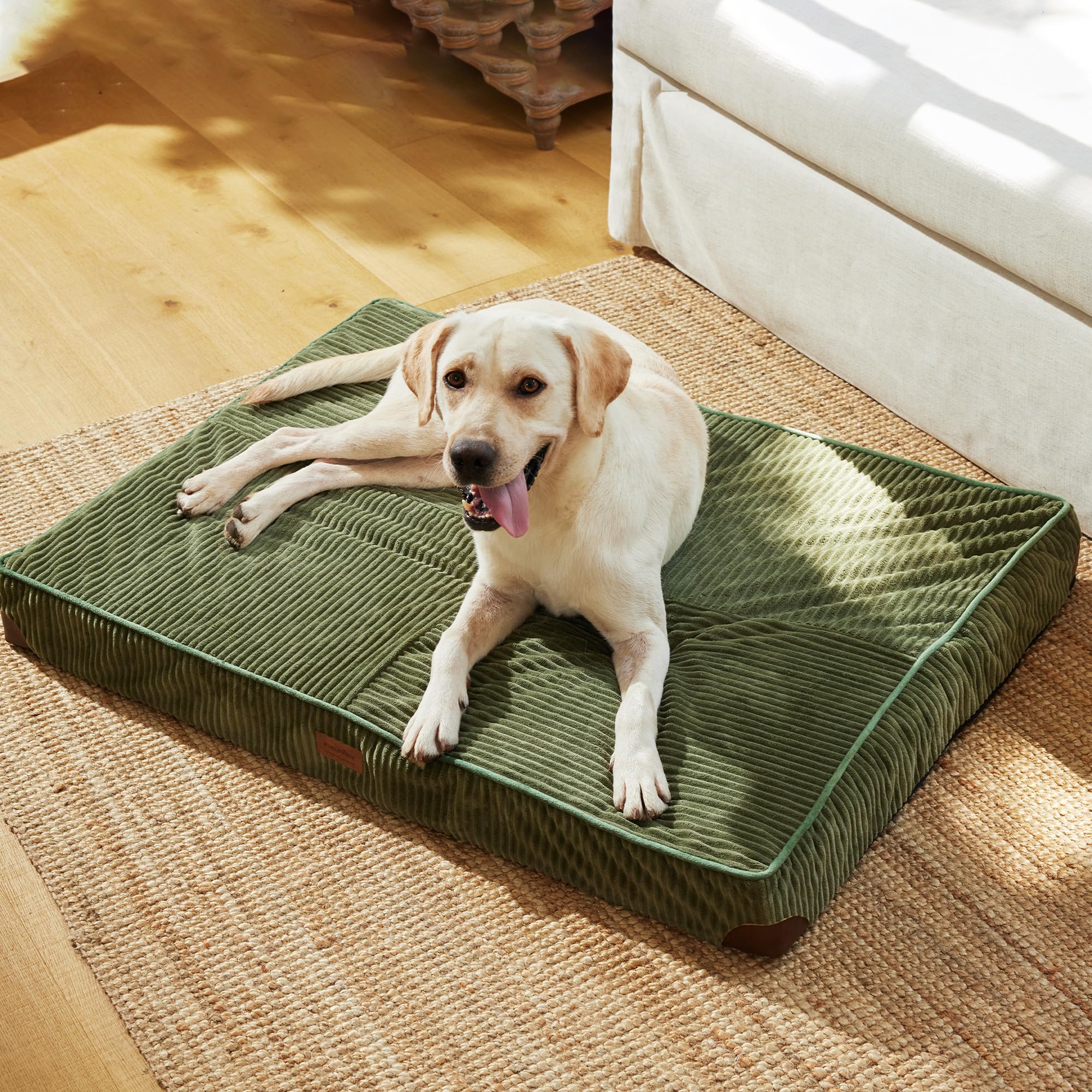 FUKUMARU Letto per Cani, Letto Ortopedico in Velluto a Coste Morbido con Rivestimento Lavabile, Impermeabile e Sfoderabile, Materassino Cane Confortevole con Base Antiscivolo, Verde
