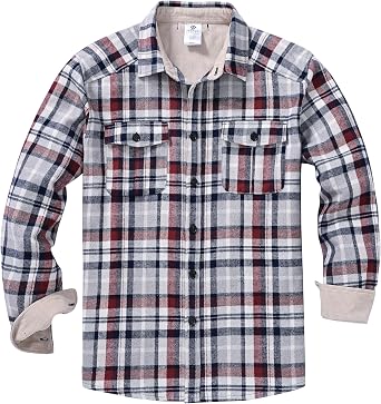 MoFiz Mens Button Down Warm Cotton Plaid Flannel Shirts with Pockets | Soft & Cozy Cotton-Poly Flannel, Classic Check, Long Sleeve, 2 Chest Pockets, Easy Move, Work or Casual, Washable