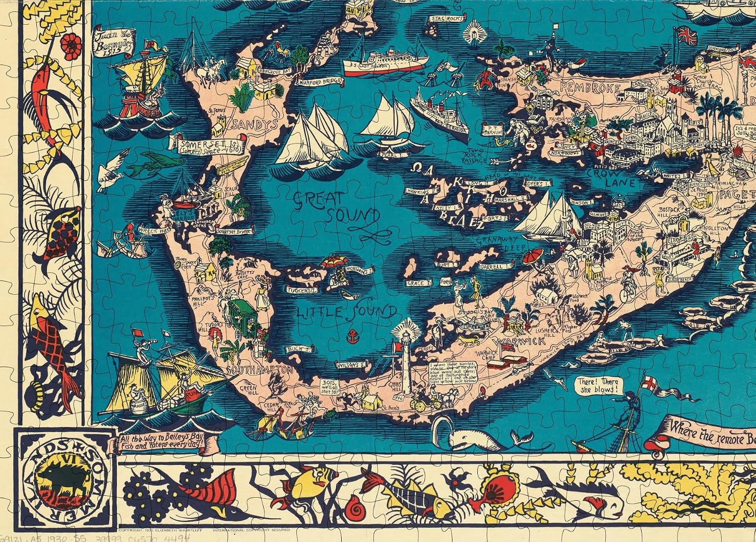 Bermuda Islands Map 1000 Piece Jigsaw Puzzle for Adults - 1930 Travel Map Artwork, Matte Finish with Poster Included & Magnetic Puzzle Box