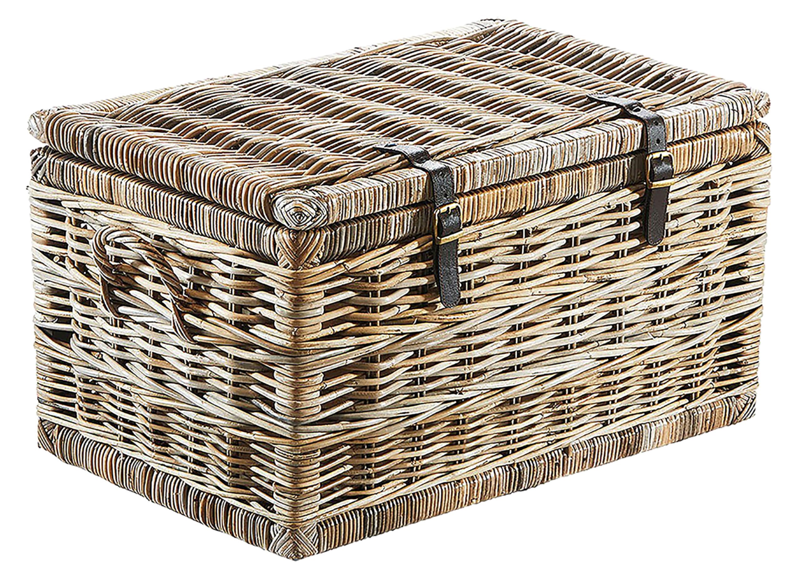 Kobolo Truhe Sitztruhe aus Rattan Grau – Sitztruhe aus Kubu-Rattan mit Stauraum