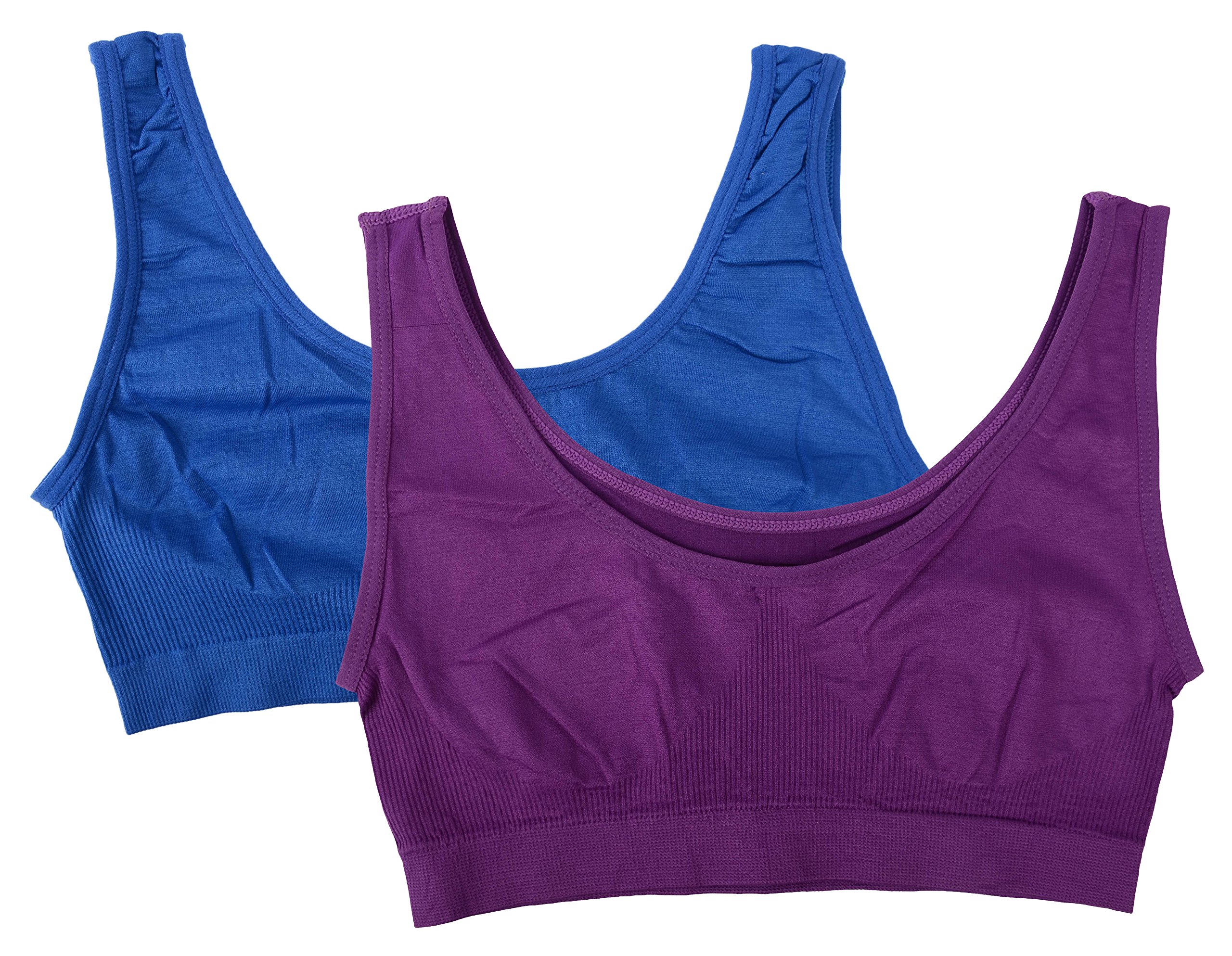 YOFAMA Women’s Multi Color Air Bra Stretchable Non Padded Non Wired Women Running Yoga Fitness Sports Bra for Women andGirls Set Pack of 2 (Blue and Purple, 32)-image-15