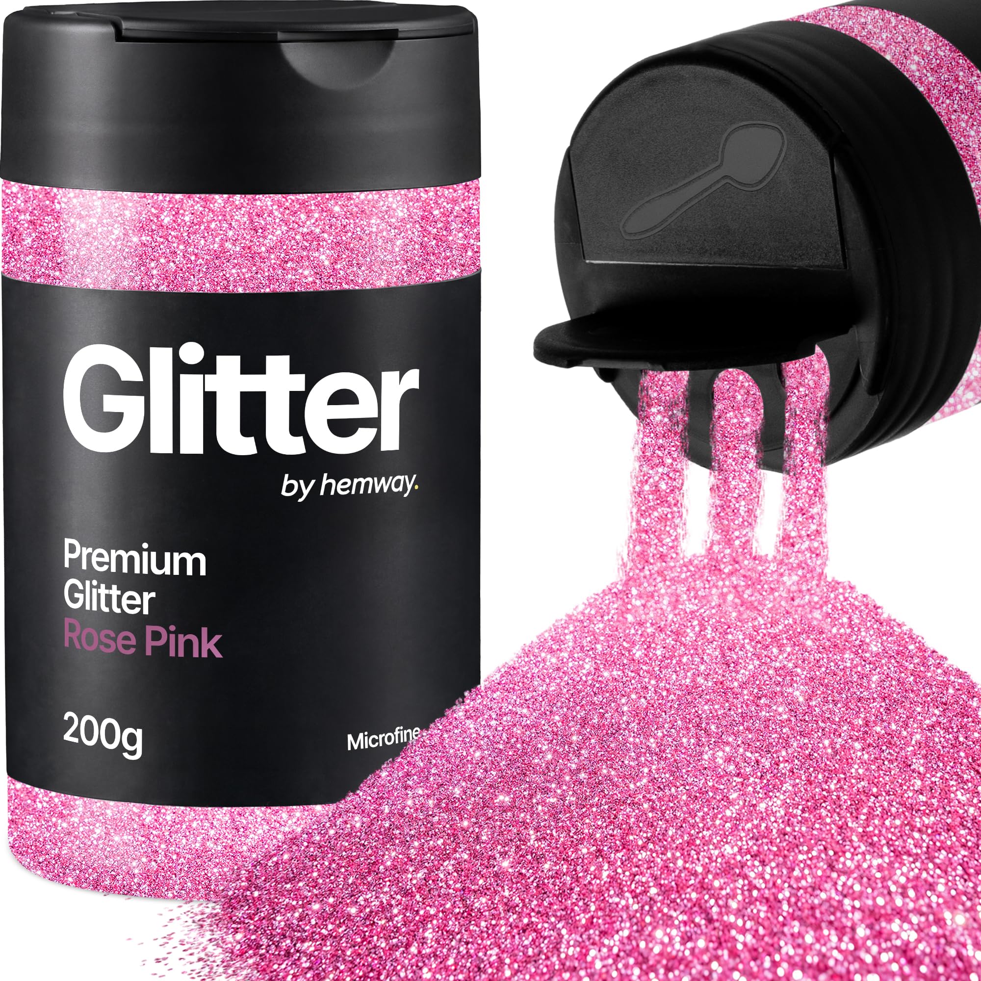 Hemway Rose Pink Glitter Shaker, 200g Microfine Glitter for Crafts Metallic Flake Sequins for Resin & Epoxy Crafts for Decorating, Halloween, Christmas, Nail, Face, Art