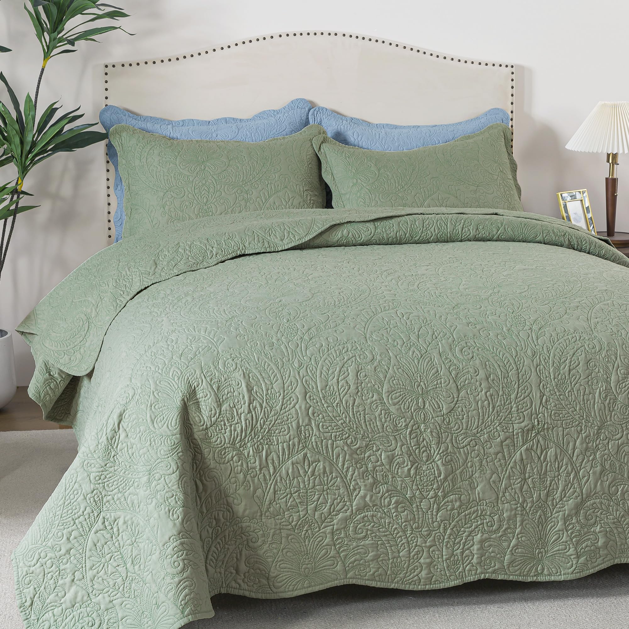 HoneiLife Quilt Sets King Size - 3 Piece Microfiber Quilt Set Lightweight Bedspreads Reversible Coverlets Rustic Bed Cover King Quilt Bedding Sets All Season Quilts — image 1