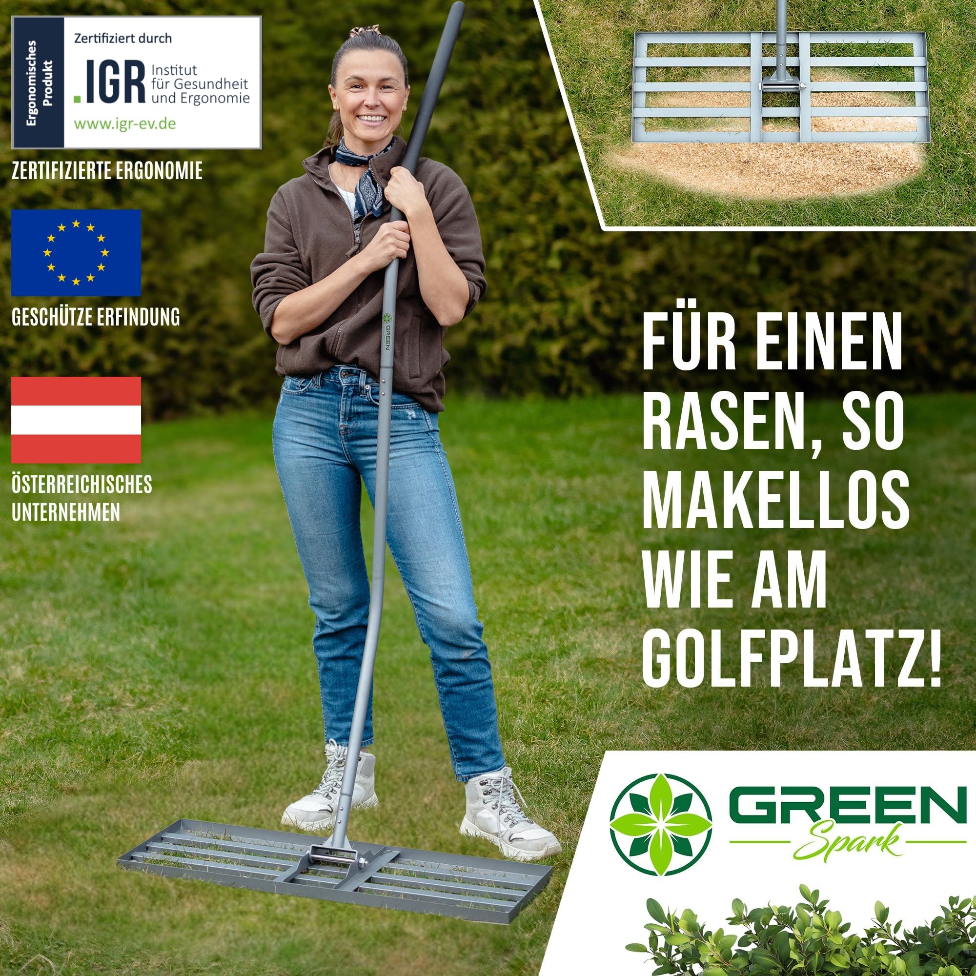 Rasenrakel mit Klicksystem 80x30cm Nivellierrechen für Rasenflächen