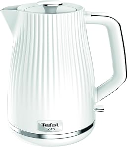 Tefal Loft Electric Kettle, 1.7L, Fast Boil, Cordless Kettle, Water level Window, 3000W, Removable Anti-Scale Filter, Quiet, Precise Pouring Spout, KO250140, White Glossy Finish