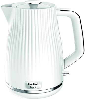 Tefal Loft Electric Kettle, 1.7L, Fast Boil, Cordless Kettle, Water level Window, 3000W, Removable Anti-Scale Filter, Quiet, Precise Pouring Spout, KO250140, White Glossy Finish