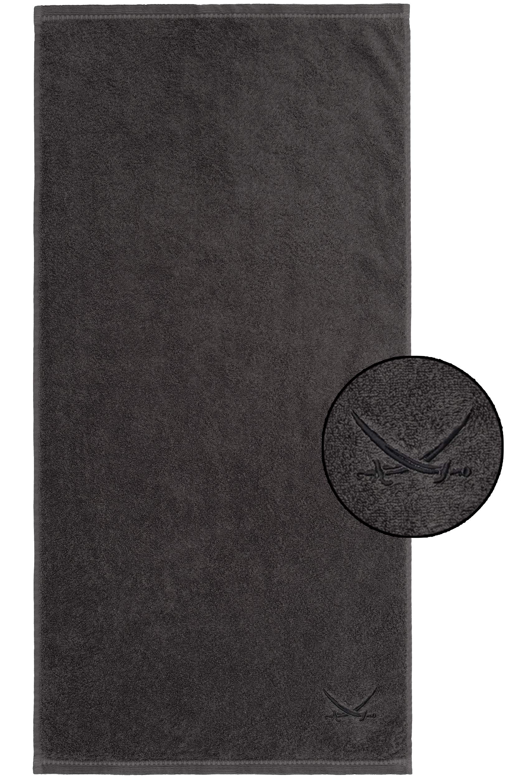 Sansibar 4er Set Handtuch 50x100 cm – Saugstarkes Frotteetuch aus 100 % Baumwolle – Oeko-TEX Zertifiziert – Sylt-Design mit gesticktem Säbel-Logo – Anthrazit