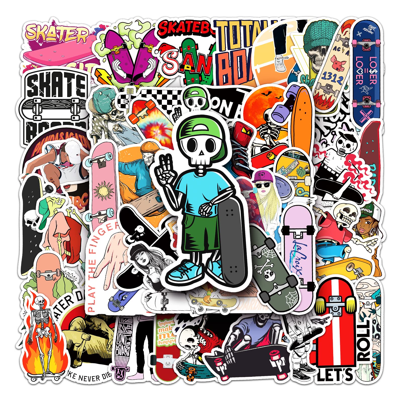 Zcketo Skateboard 50 Pack Stickers, Street Fashion Sticker, Waterproof Vinyl Graffiti Stickers For Water Bottle, Car, Luggage, Bike, Snowboard, Guitar, Trendy Stickers For Teens