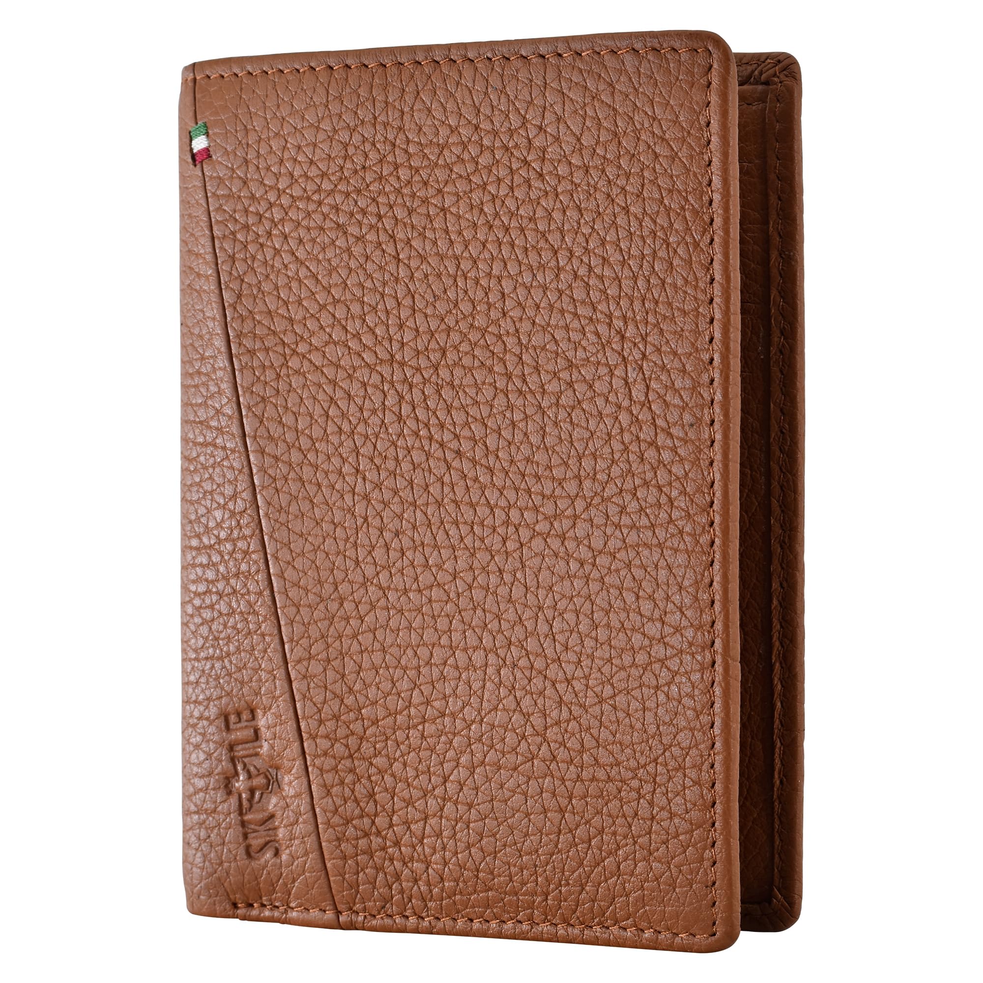 Leather Trifold Wallet for Men, RFID Protected, Slim, Stylish Durable Money Bag Purse, Strong Stitched, 12 Card Slots, ID Window, Money Compartment