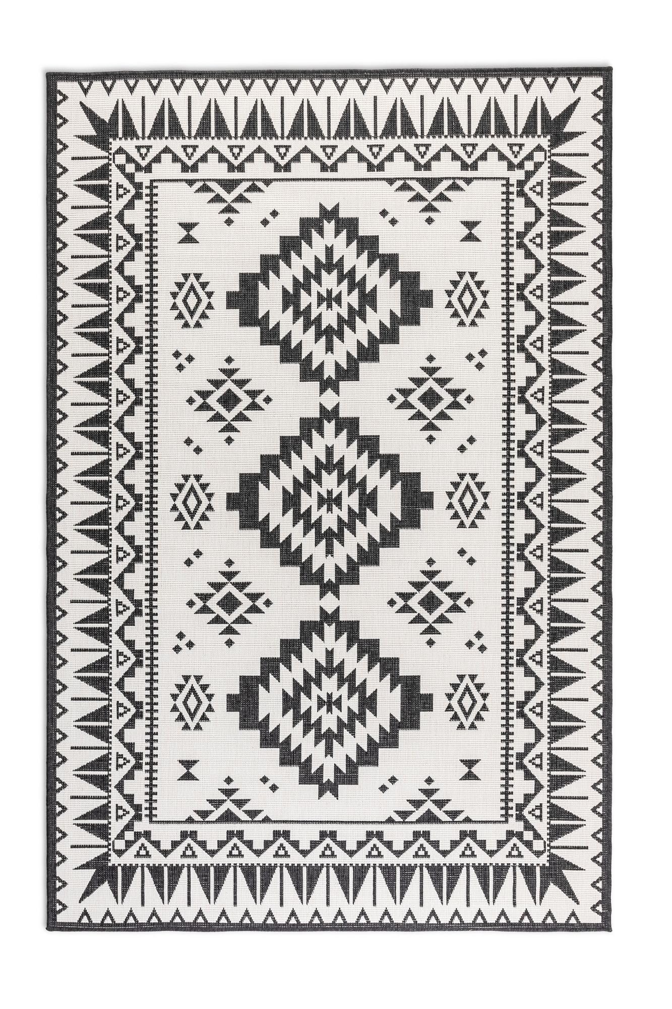 Elle Decoration In und Outdoor Teppich – Wendeteppich Wetterfest & Wasserfest - Modernes Geometrisches Muster Rauten Muster Outdoorteppich für Garten, Balkon, Terrasse, Wohnzimmer – Schwarz, 160x230cm