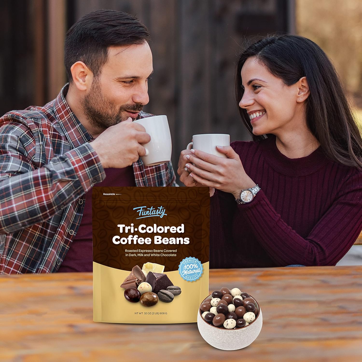 Chocolate Covered Espresso Coffee Beans Tri-Colored, 2-Pound Pack - Milk, Dark, White