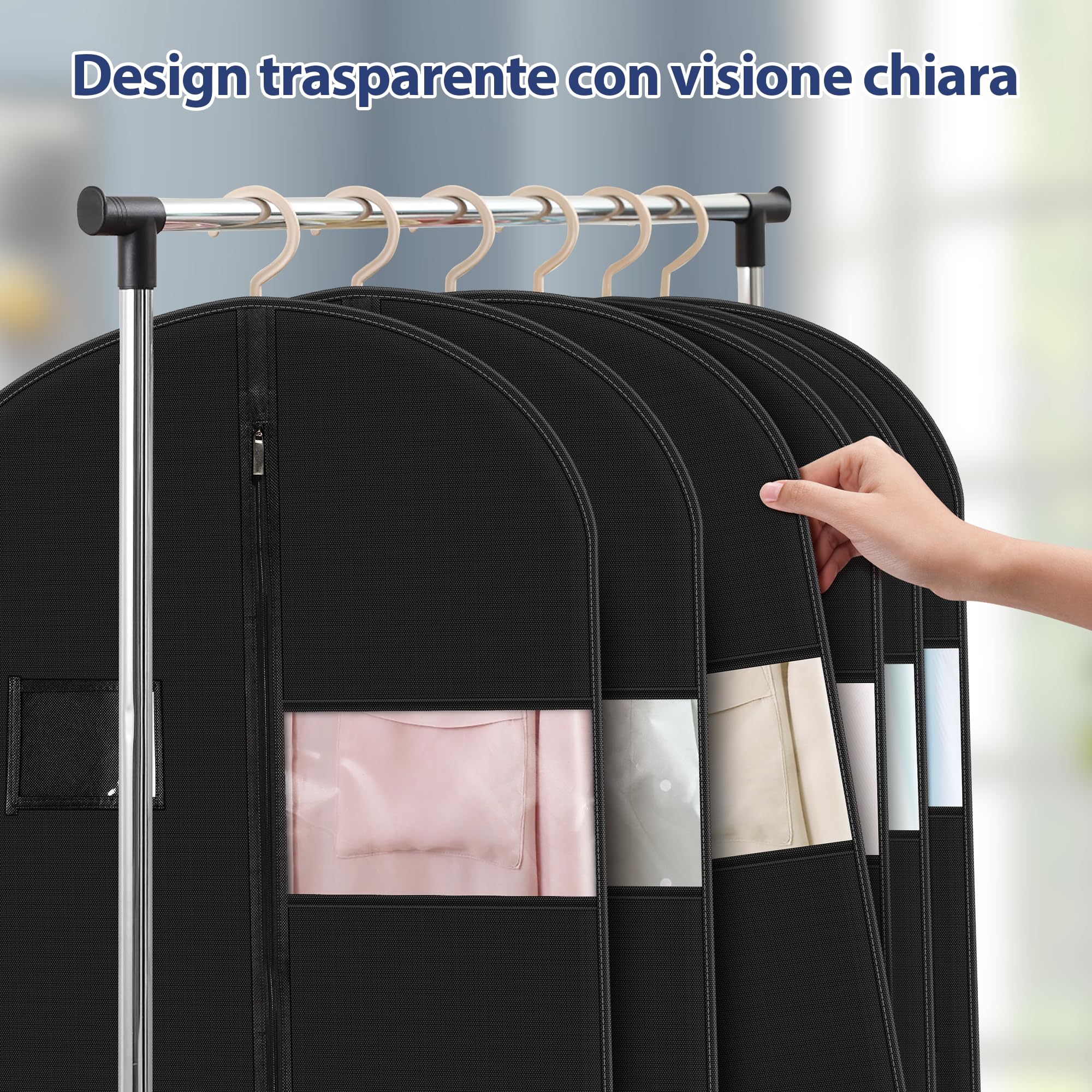 Hejo 4 Pezzi Copriabiti da Armadio, 60 × 100 cm Custodie per Abiti in PVC Trasparente Extra Larga, Borsa Porta Abiti Impermeabili e Antitarme con Cerniera, Copriabiti per Cappotti Giacche Abiti