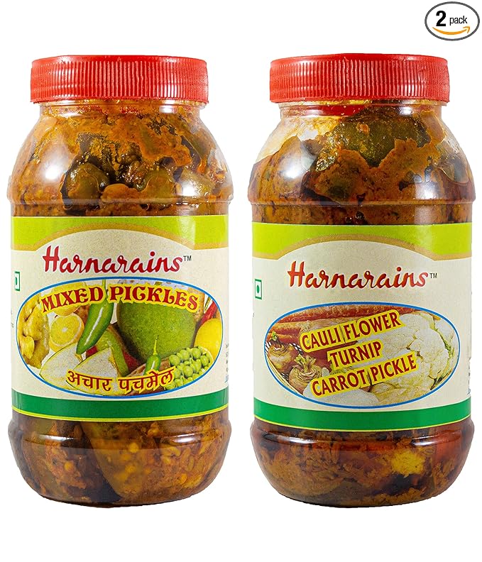 Harnarains Mixed Pickle & Carrot Cauliflower Turnip Pickle 400 gm (Pack of 2)