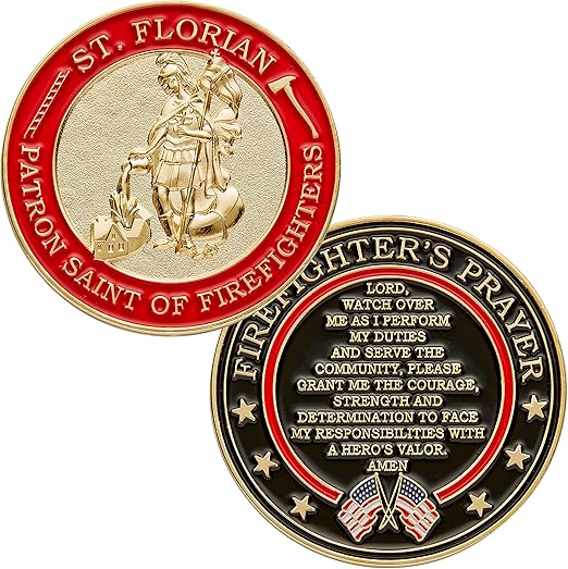 Hero's Valor St. Florian Patron Saint of Firefighters Challenge Coin Prayer 1-Pack (Single Coin)