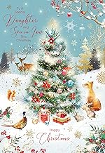 Cherry Orchard | Daughter & Son in Law Christmas Card | Christmas Card for a Special Daughter & Son in Law | Magical Winter Wonderland Scene with Animals | Gold Foil Finish | Complete with Envelope