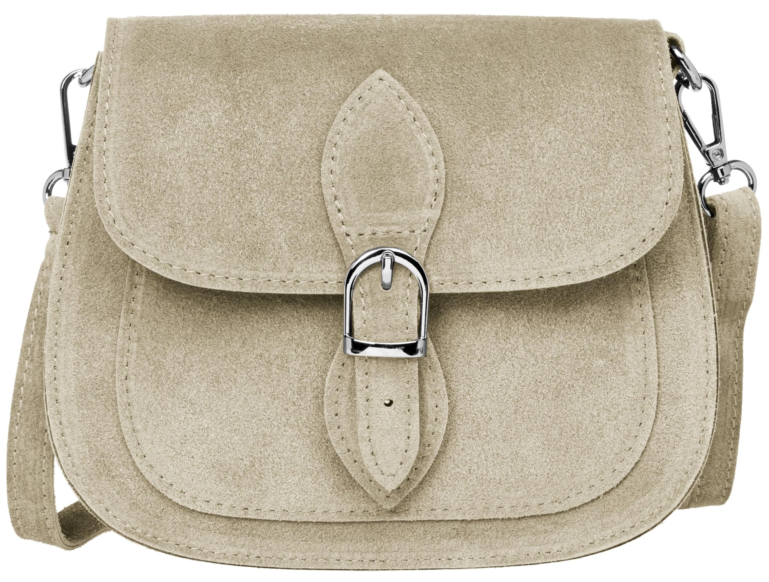 Caspar Leder Umhängetasche Dirndltasche Vintage Tasche kleine Trachtentasche Damen Handtasche aus Wildleder - CLASSIC LINE - Modell No.831 - Made in Italy